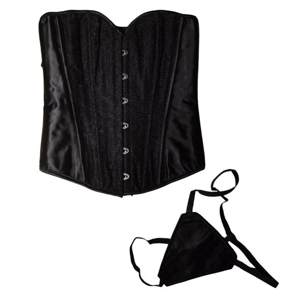 ๐ Black Sparkle Overbust Corset and Thong Set - Picture 2 of 9